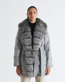 AURORA | Vicuña Long Down Jacket with Fox Fur Collar and Lapels