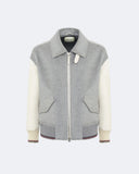 HERON | Wool and Cashmere Bomber with Leather Sleeves and Details